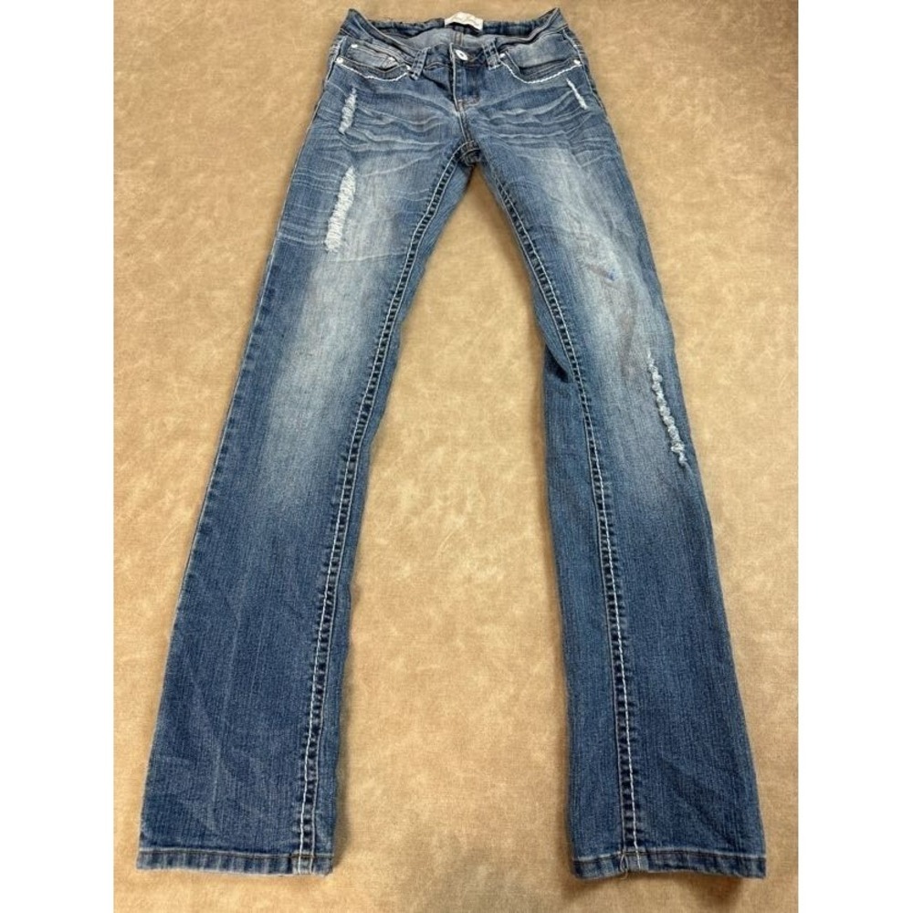 Paco Jeans Womens Y2K Bootcut Denim Low‎ Rise Distressed Sequined Pockets Size 5